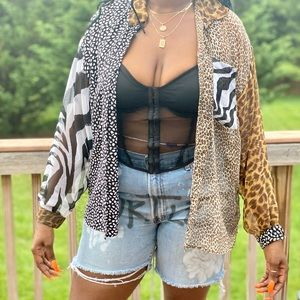Vintage Animal Print button shirt sheer blouse Tina Hagen Brand